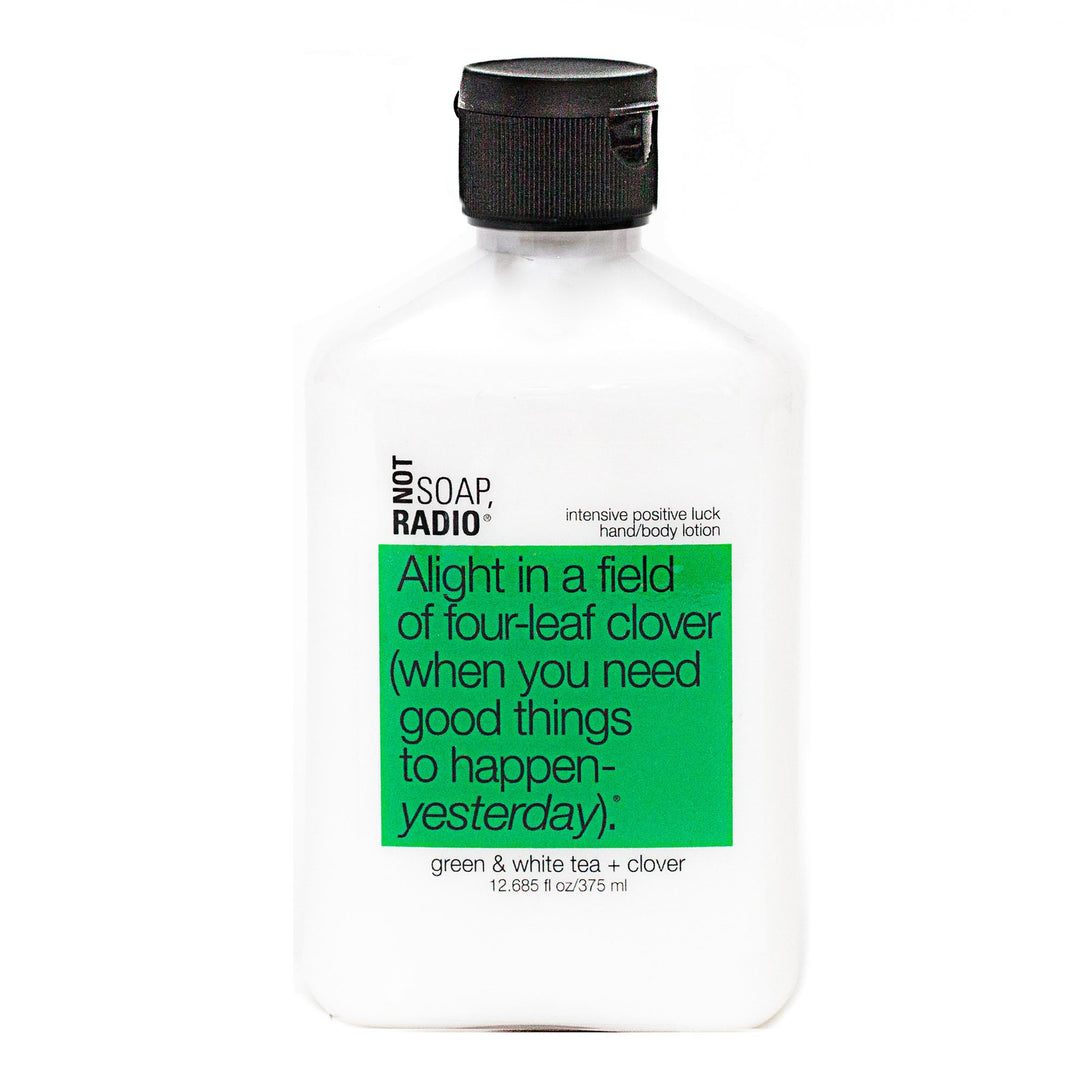A green tea and white tea scented lotion on a white background.