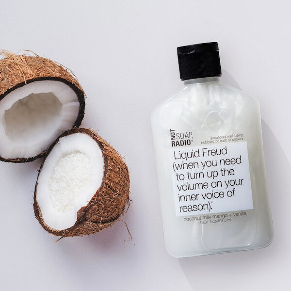 Liquid Freud bath shower gel by Not Soap, Radio next to a coconut