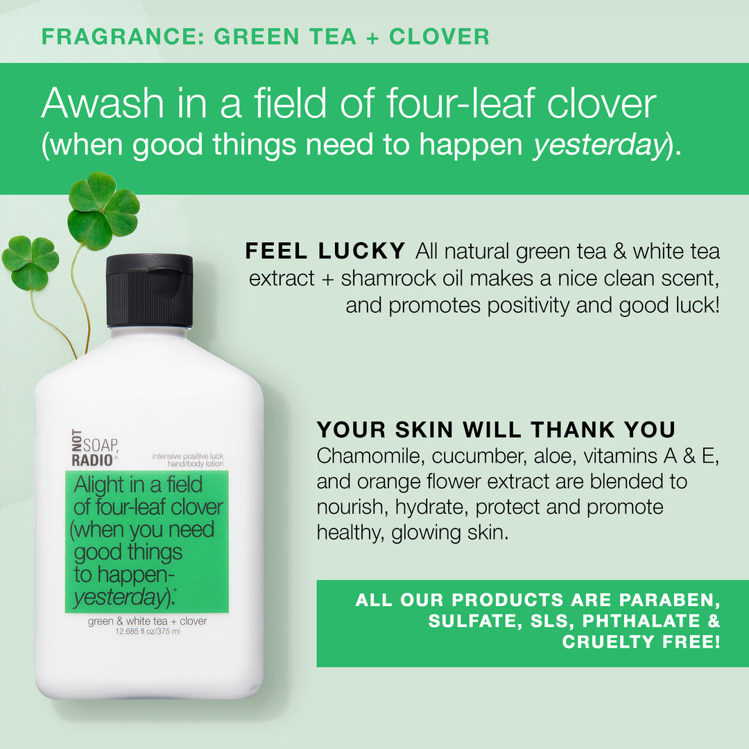An infographic that explains the uses and benefits to the Not Soap Radio hand and body lotion.