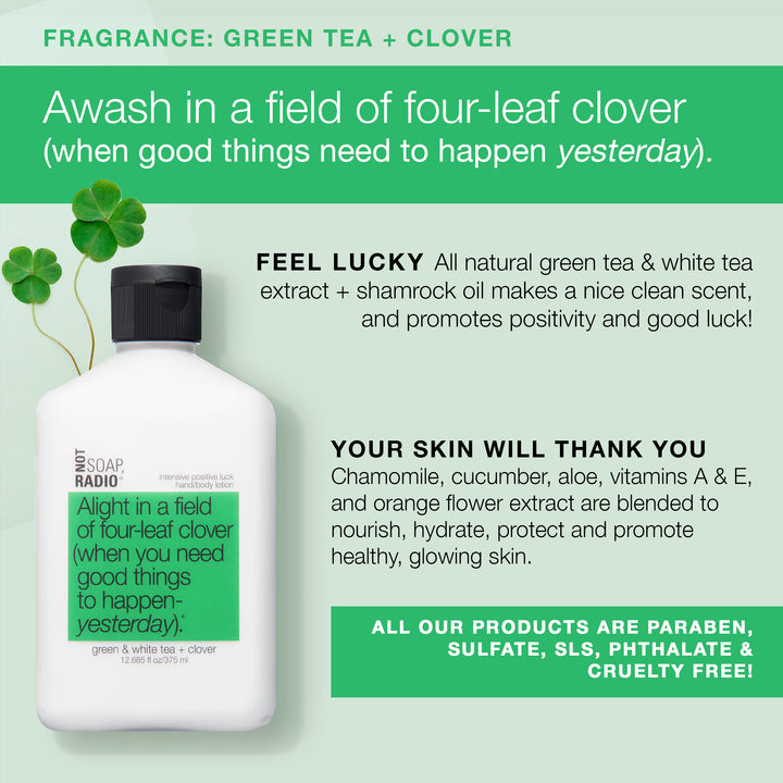An infographic that explains the uses and benefits to the Not Soap Radio hand and body lotion.