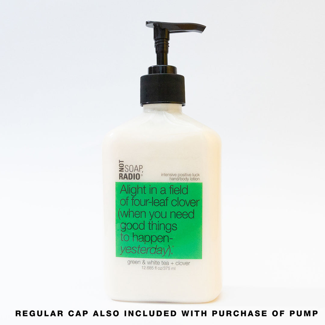 A hand and body lotion featuring a bottle pump option for purchase.