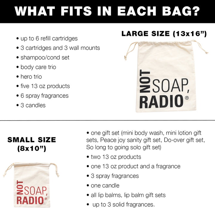 Sustainable gift wrapping - Not Soap, Radio logo-ed gift bags