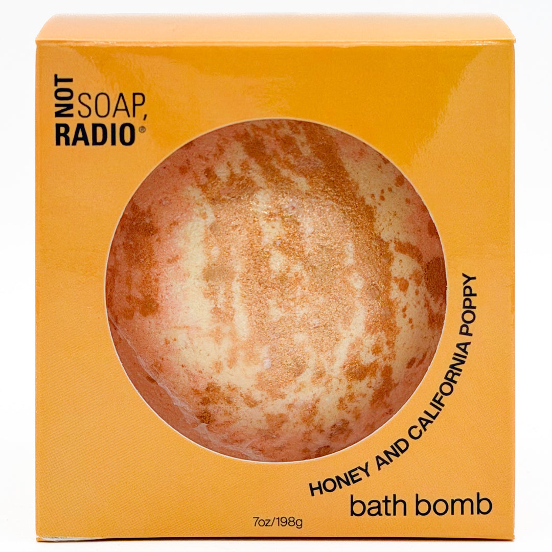 Farm to bottle honey and california poppy bath bomb