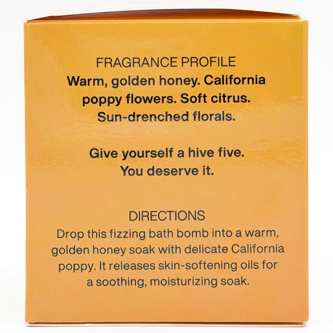 Farm to bottle honey and california poppy bath bomb