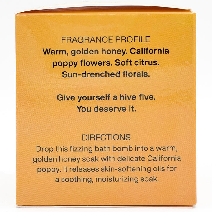 Farm to bottle honey and california poppy bath bomb