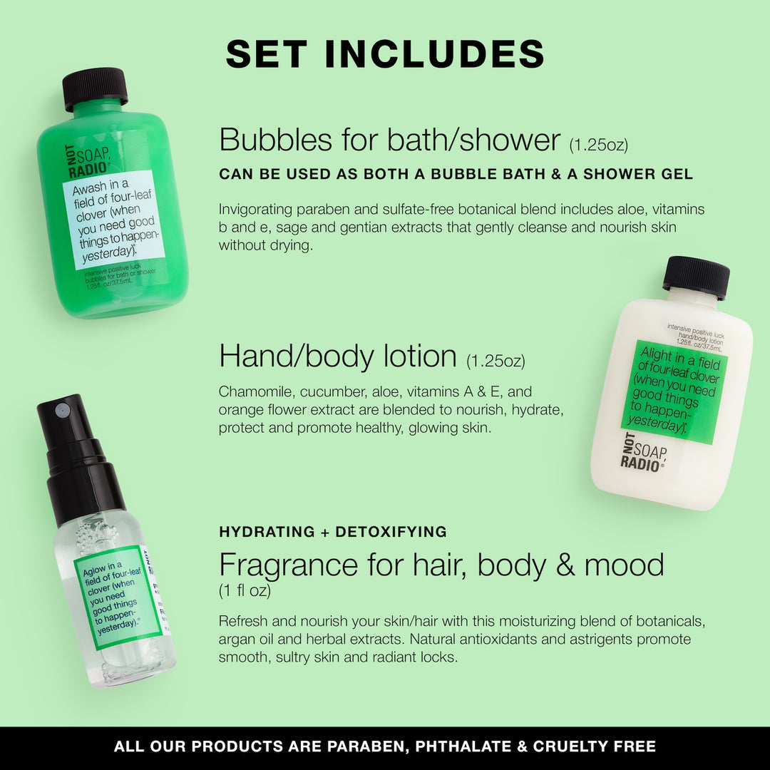 Awash in a field of four-leaf clover MINI bath and body gift set