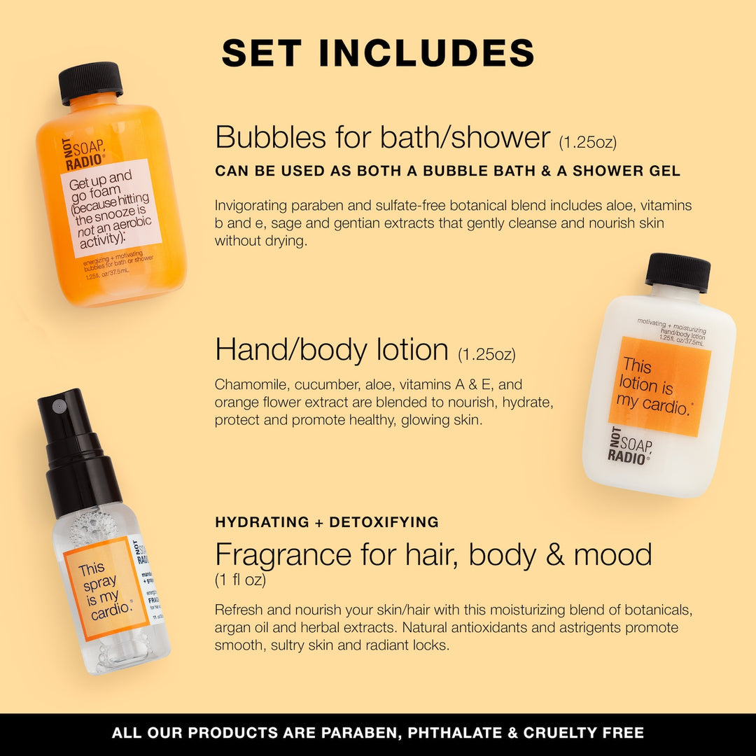 Get up and go foam MINI bath and body gift set