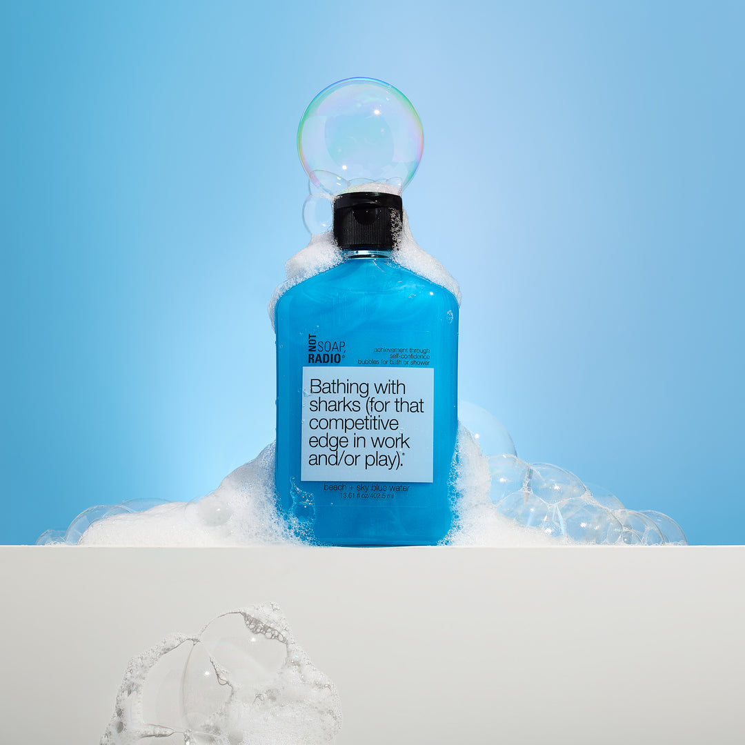 Bathing with sharks (for that competitive edge in work and/or play). <b>bath/shower gel</b>