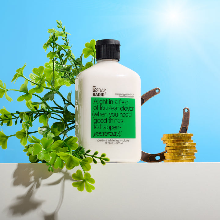 Alight in a field of four-leaf clover (when you need good things to happen- yesterday). <b>hand/body lotion</b>