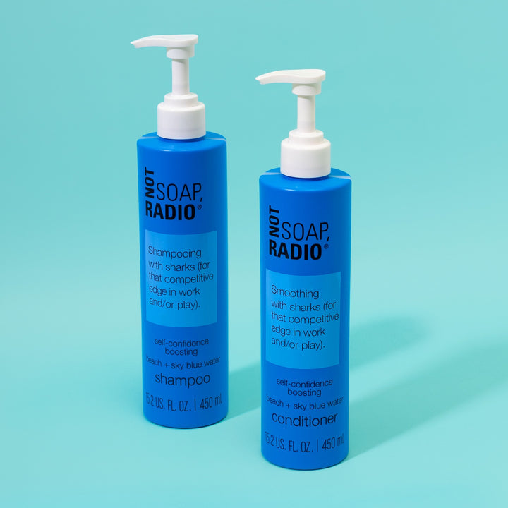 Shampooing with Sharks + Smoothing with Sharks <b>shampoo and conditioner pump bottles</b>