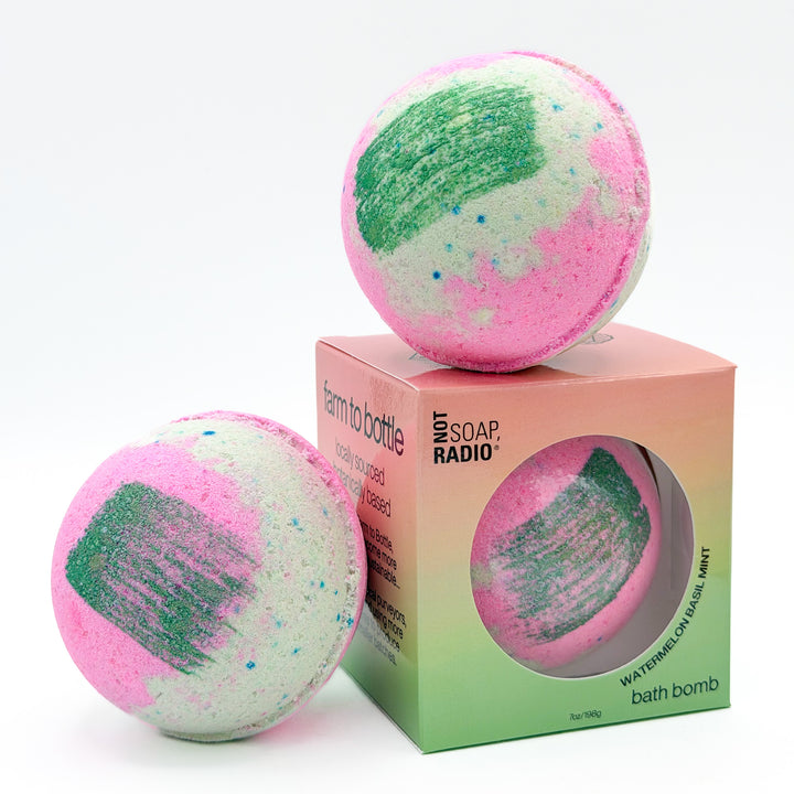 Farm to bottle watermelon basil mint bath bomb
