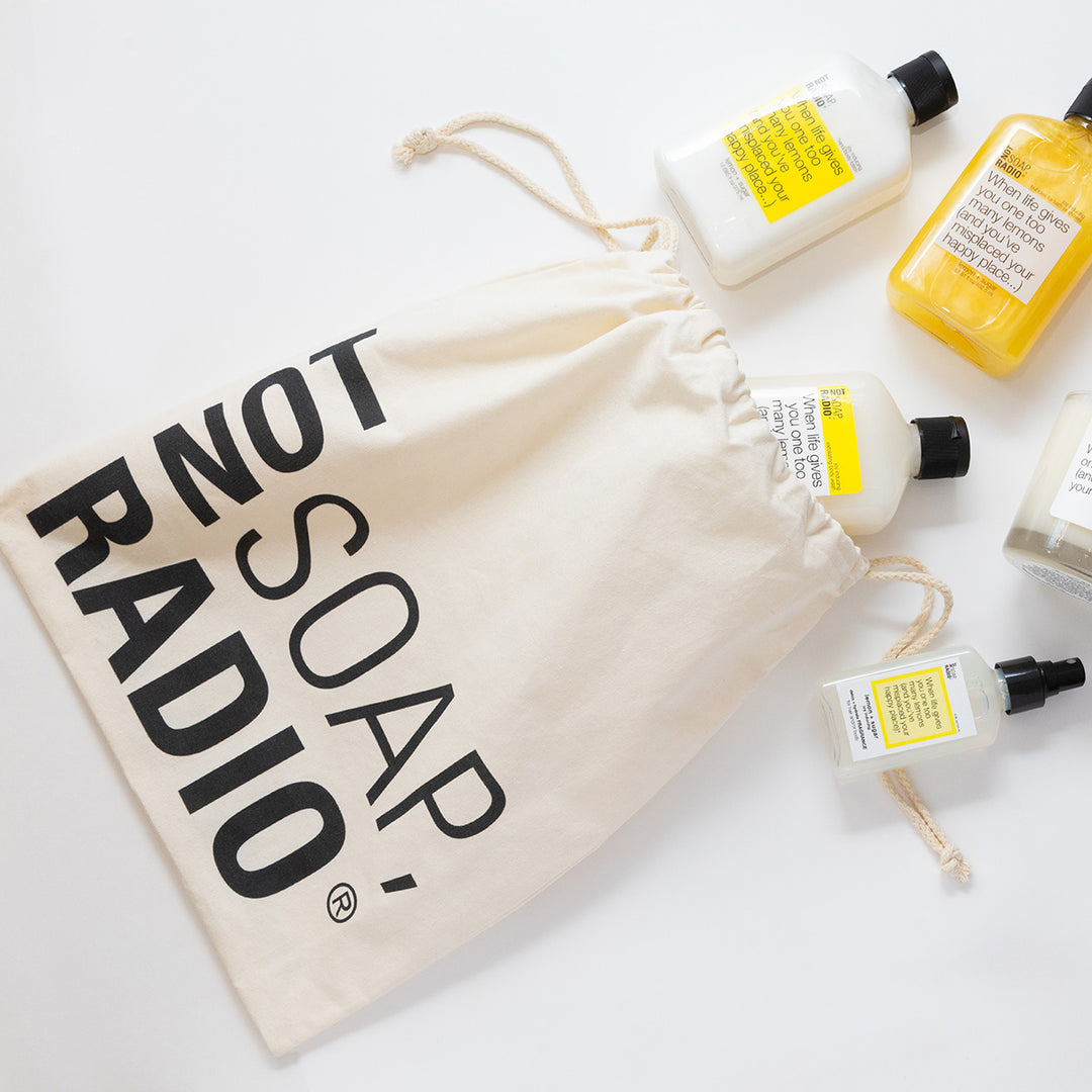 Sustainable gift wrapping - Not Soap, Radio logo-ed gift bags