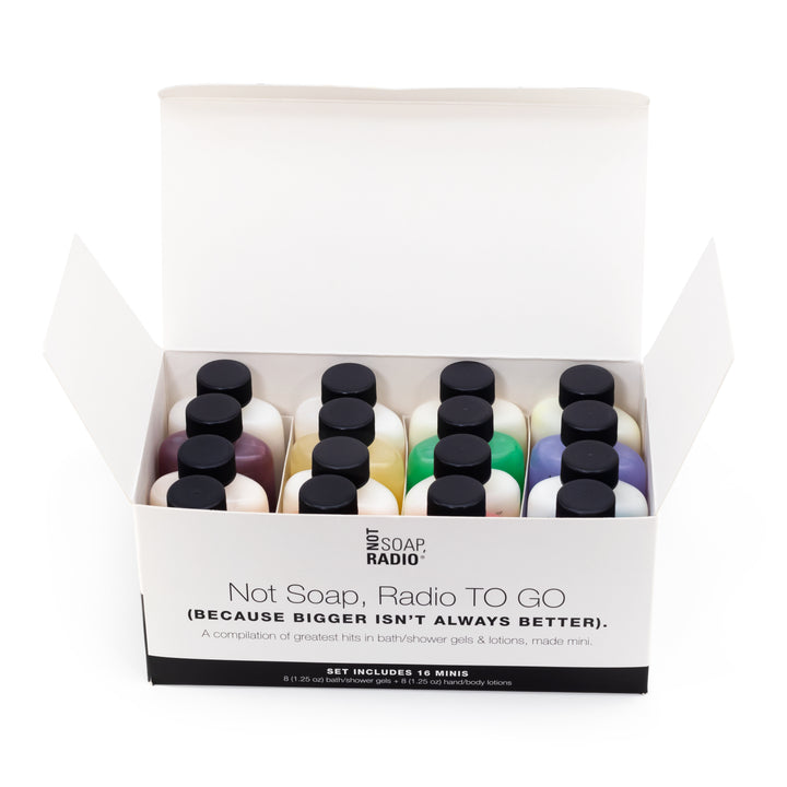 An open gift set box that shows the mini bottles inside.