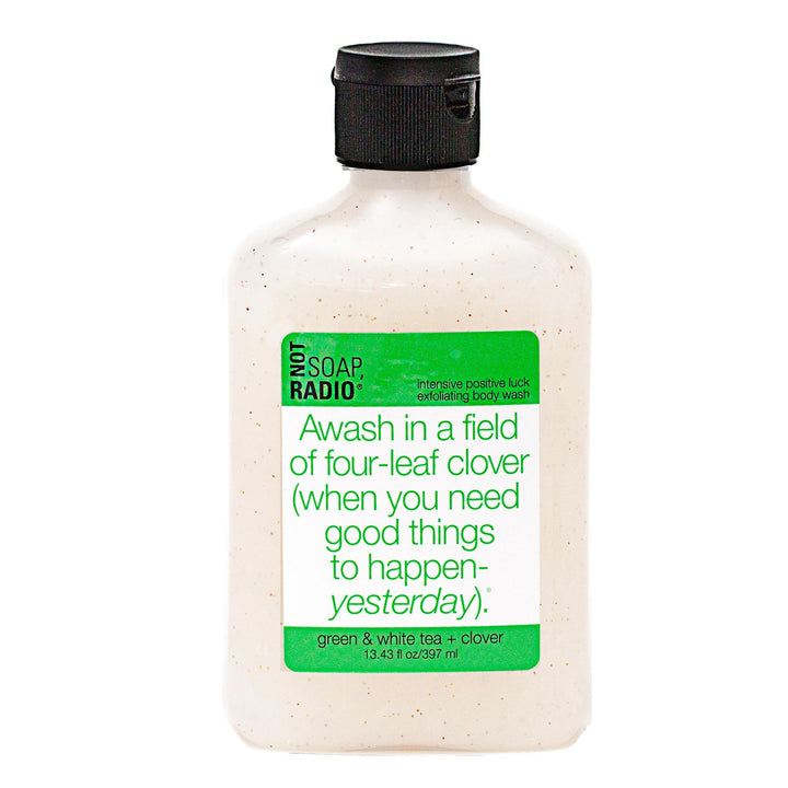 A positive reinforcement exfoliating body wash on a white background.