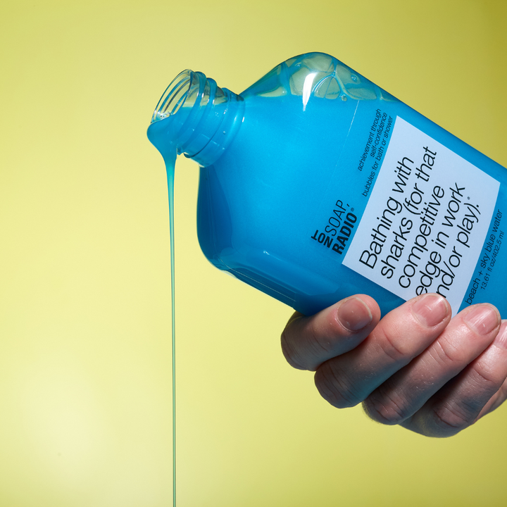 Bathing with sharks (for that competitive edge in work and/or play). <b>bath/shower gel</b>
