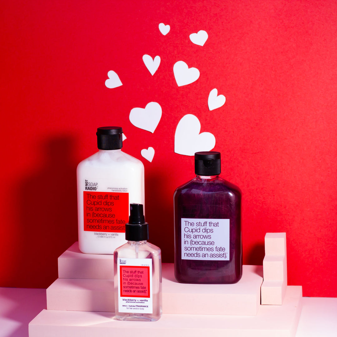Hero bundle / gift set: detox + hydrate fragrance, bath/shower gel, hand/body lotion in The stuff that Cupid dips his arrows in…