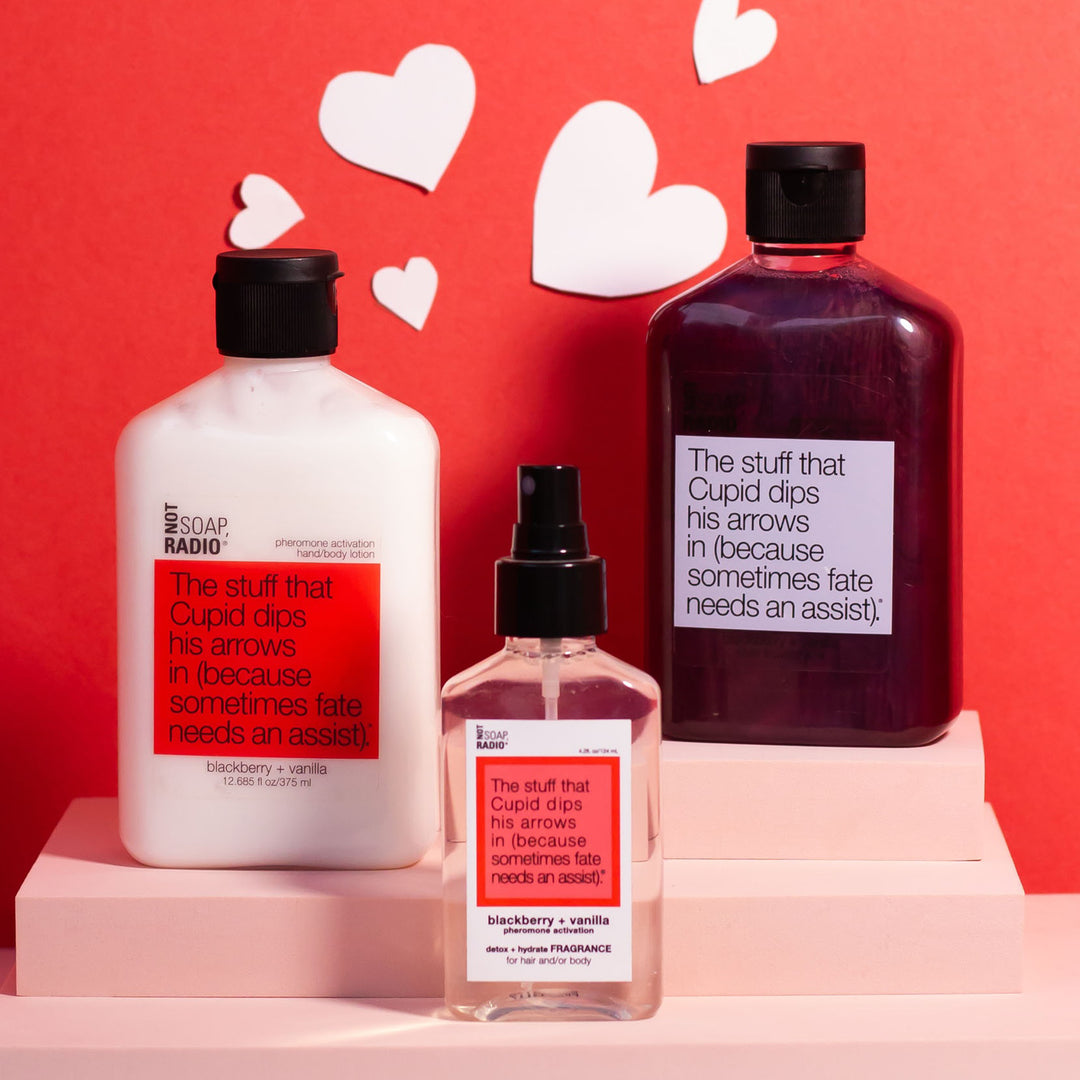 Hero bundle / gift set: detox + hydrate fragrance, bath/shower gel, hand/body lotion in The stuff that Cupid dips his arrows in…