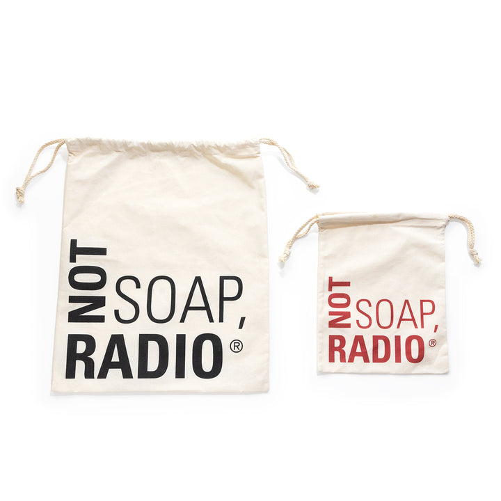 Sustainable gift wrapping - Not Soap, Radio logo-ed gift bags