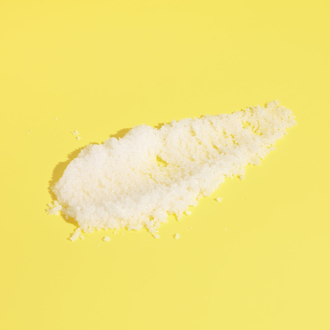 A closeup swatch of the lemon scented sea salt body scrub