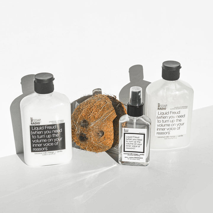 Hero bundle / gift set: detox + hydrate fragrance, bath/shower gel, hand/body lotion in Liquid Freud…