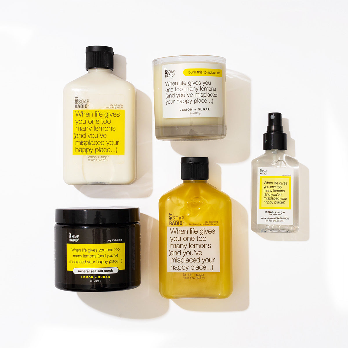 A flatlay of when life gives you one too many lemons collection