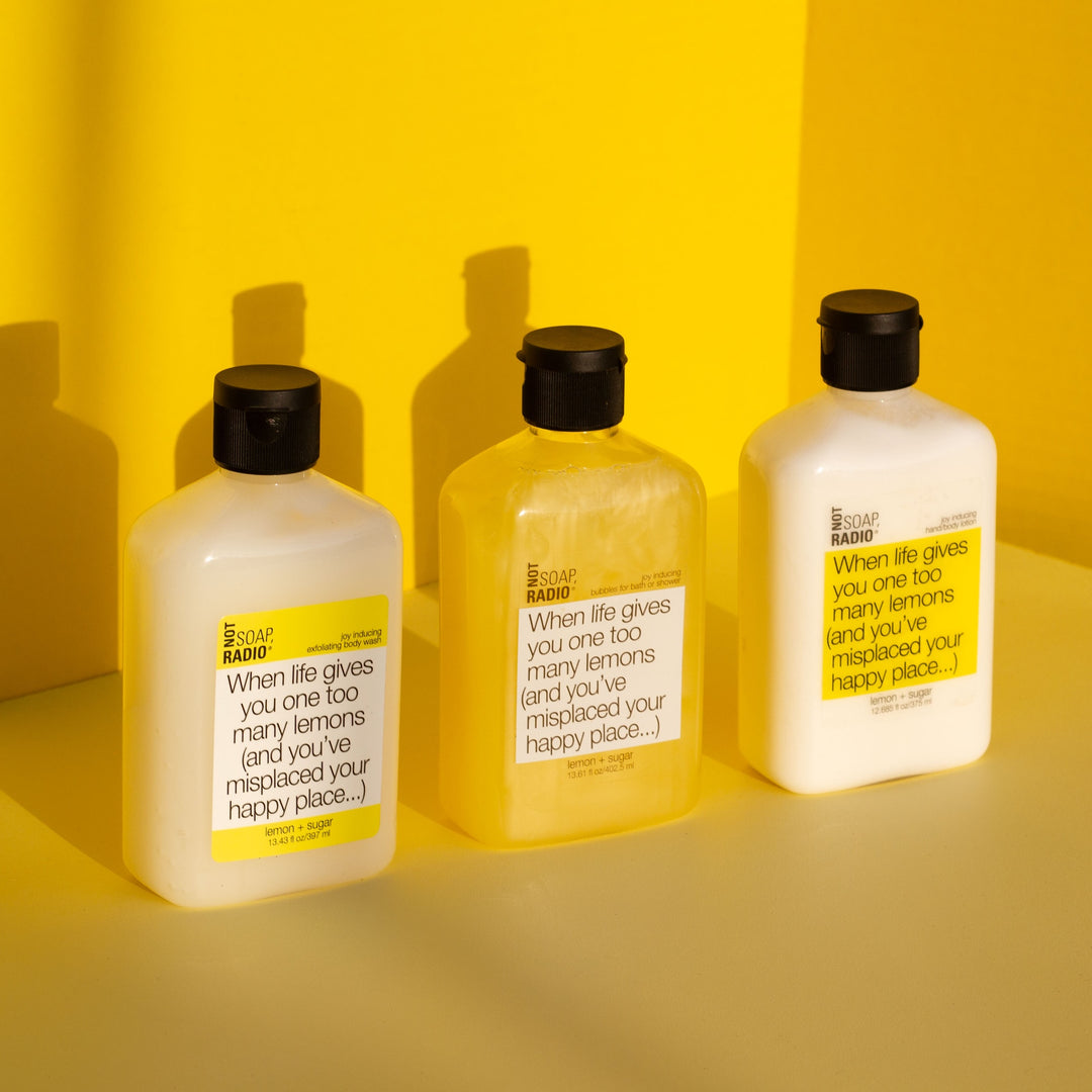 Trio: When life gives you one too many lemons: bath/shower gel, hand/body lotion and exfoliating body wash