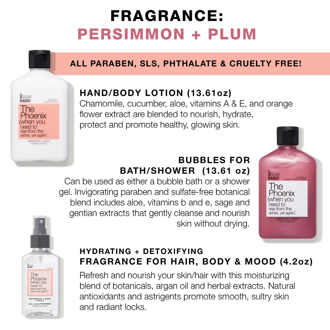 The Phoenix (when you need to rise from the ashes, yet again). hero bundle / gift set: detox + hydrate fragrance, bath/shower gel, hand/body lotion
