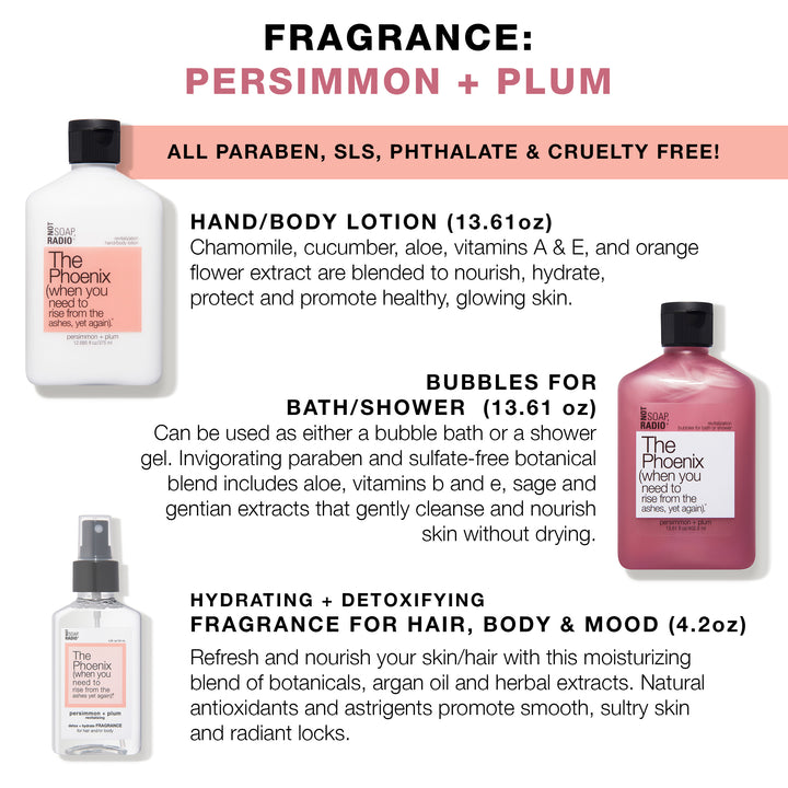 The Phoenix (when you need to rise from the ashes, yet again). hero bundle / gift set: detox + hydrate fragrance, bath/shower gel, hand/body lotion