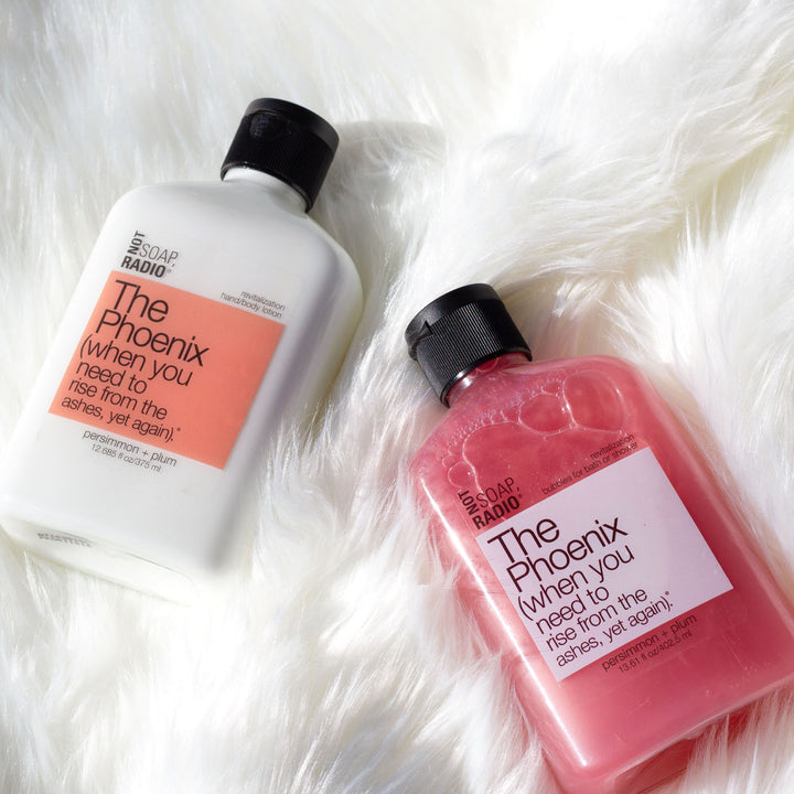 Trio: The Phoenix: bubbles for bath/shower, hand/body lotion and exfoliating body wash