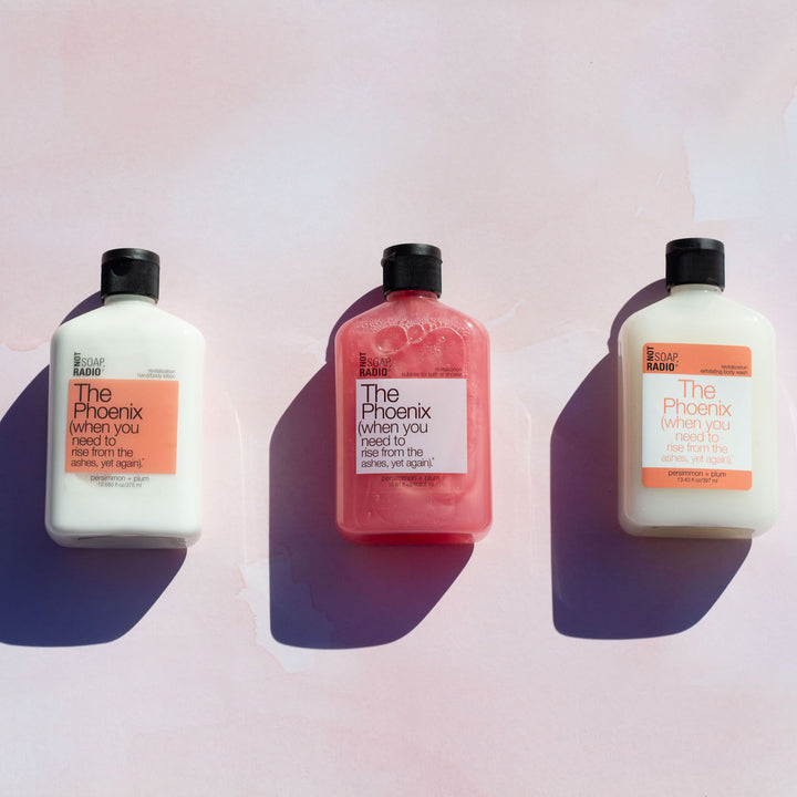 Trio: The Phoenix: bubbles for bath/shower, hand/body lotion and exfoliating body wash