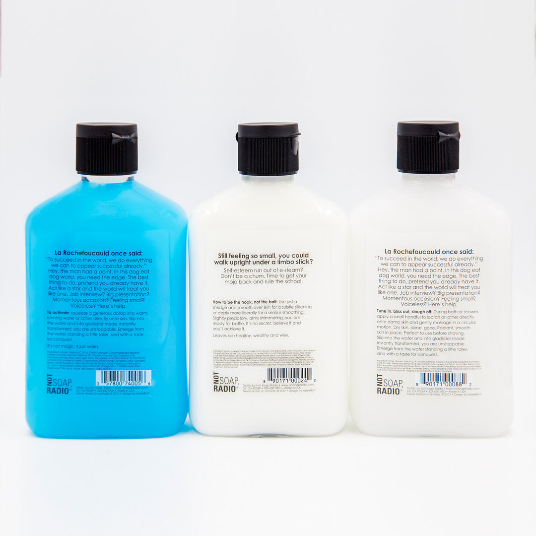 Trio: Bathing with sharks: bubbles for bath/shower, hand/body lotion and exfoliating body wash