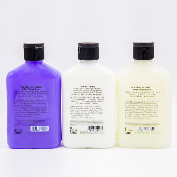 Trio: To sleep full of dreams: bubbles for bath/shower, hand/body lotion and exfoliating body wash