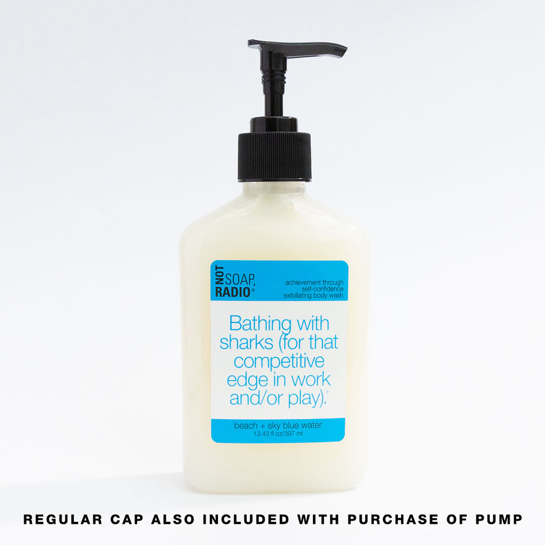 A self-confidence based body scrub featuring the option to purchase a pump cap with the bottle.