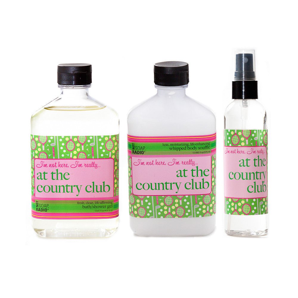I'm not here, I'm really...at the country club: bath/shower gel, body souffle & dry oil perfume - Not Soap Radio Trio
