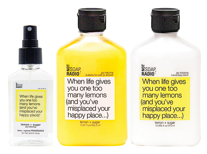 Hero bundle / gift set: detox + hydrate fragrance, bath/shower gel, hand/body lotion in When life gives you one too many lemons… - Not Soap Radio Hero bundle